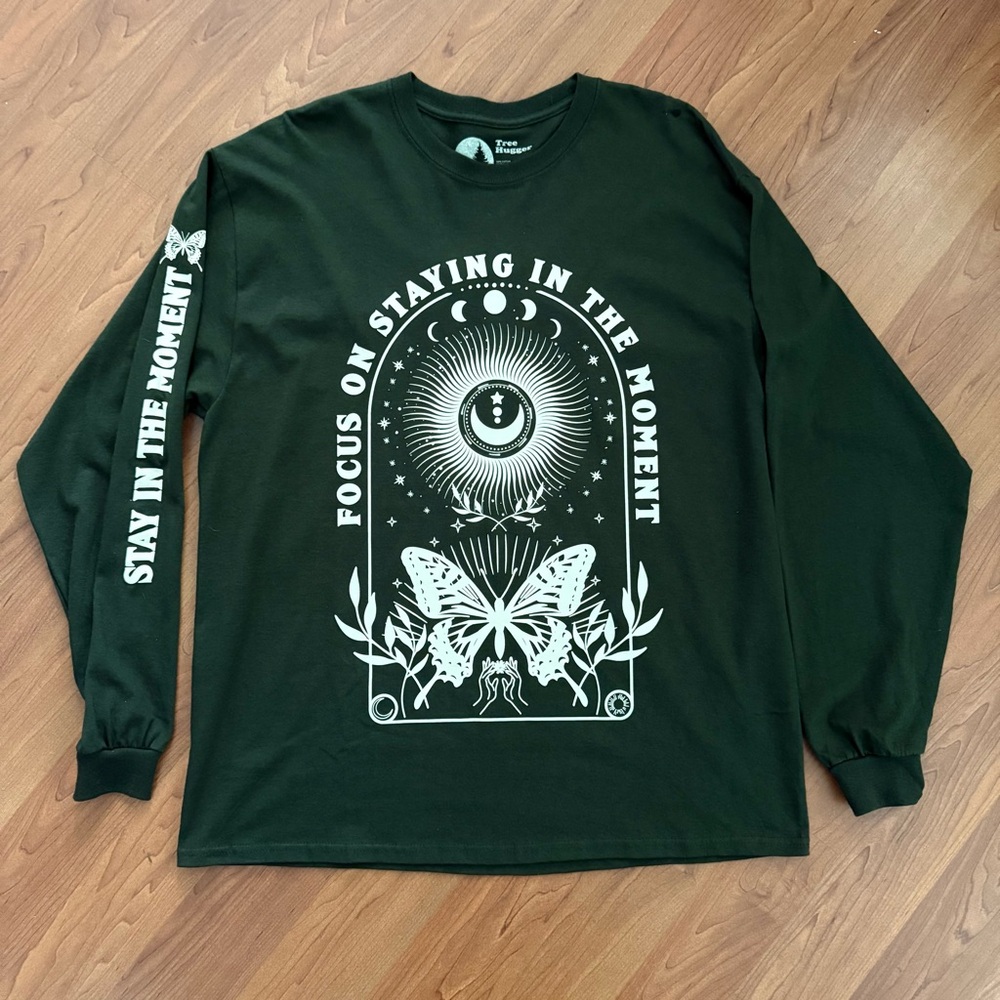 Oversized Forest Green Long Sleeve Shirt Phases of the Moon
